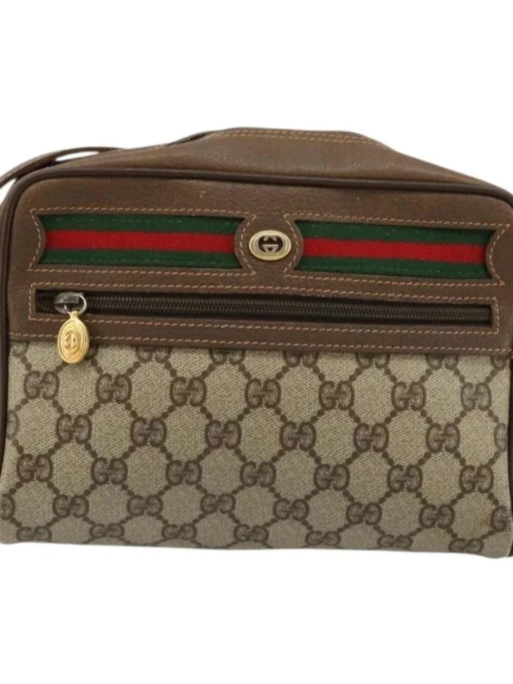 GUCCI GG Supreme Web Sherry Line Bag PVC Beige Gold 56 02 087 Auth